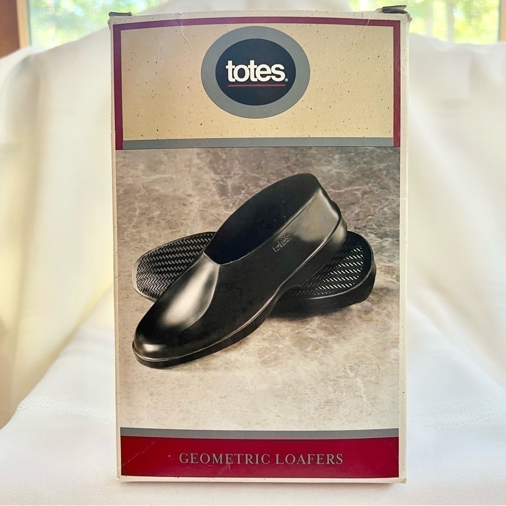 totes Men's BLACK Loafer Style Rubber Overshoes / Rain Shoes Large 9.5-11 NIB